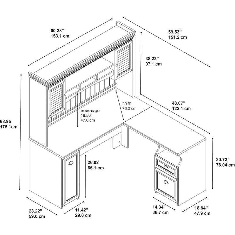Yoobure L Shaped Desk with Hutch