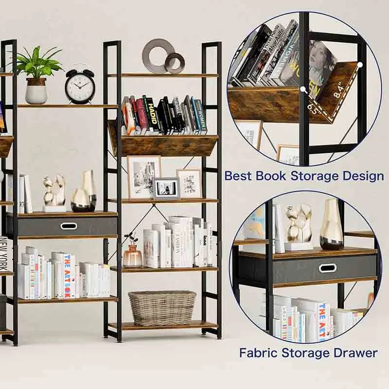 Yoobure Triple Wide 5 Tier Bookshelf Adjustable Book Shelves