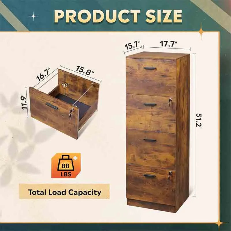 Yoobure 4 Drawer File Cabinet with Lock, Filing Cabinet