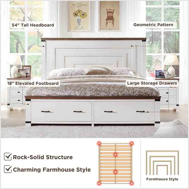 Yoobure Farmhouse Queen Size Bed Frame Geometric Headboard