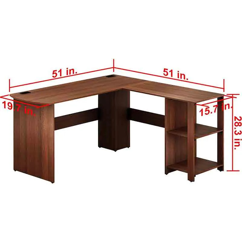 Yoobure L-Shaped Home Office Wood Corner Desk, Walnut