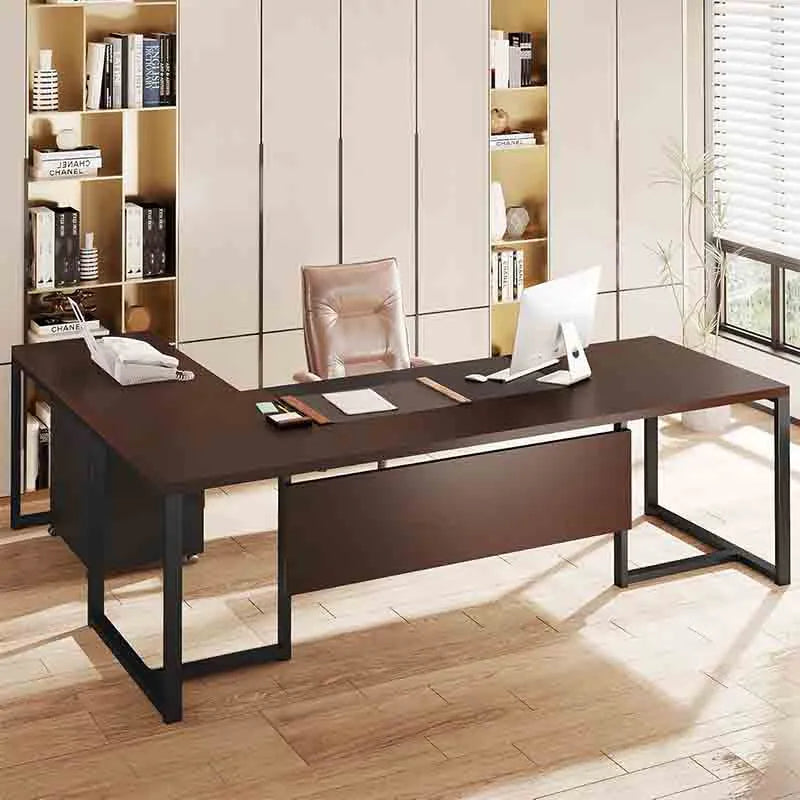 Yoobure 70.8" L-Shaped Executive Desk, Walnut & Black