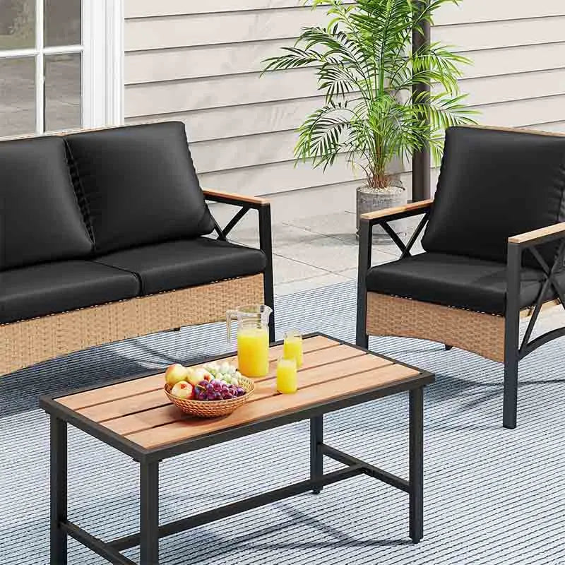 Yoobure 4-Piece Patio Wicker Furniture Set with Wood Armrest