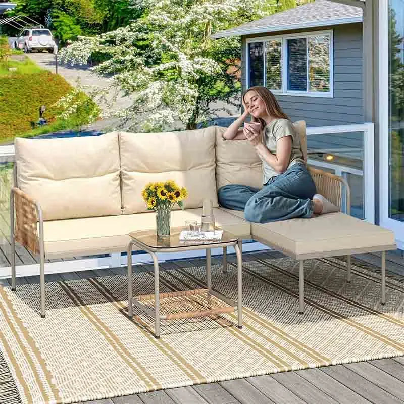 Yoobure 3 Pieces Outdoor Wicker Conversation Set