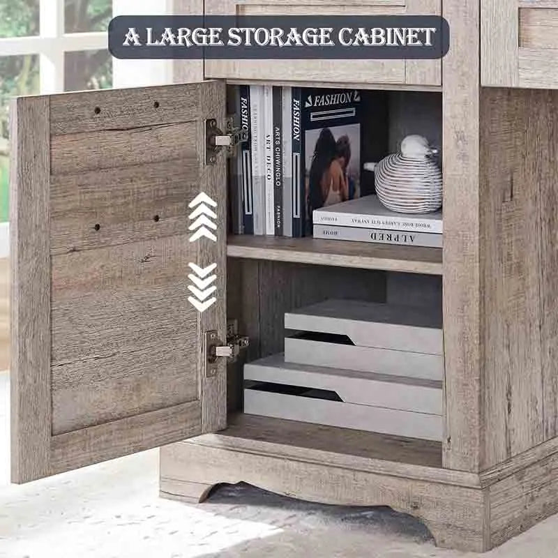 Yoobure 60" L Shaped Executive Desk with Drawers, Light Oak