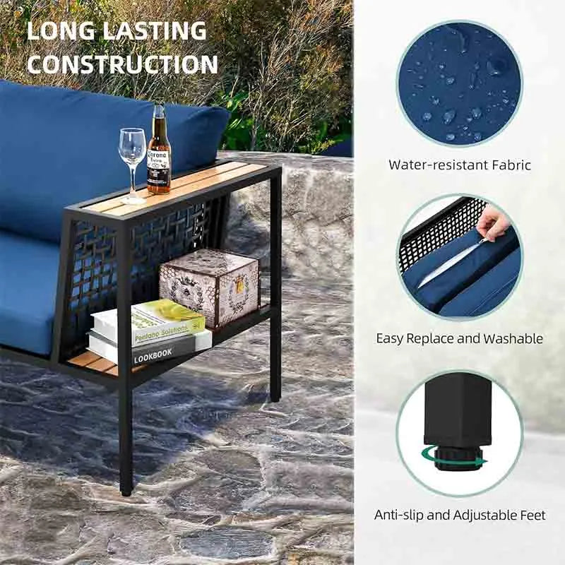 Yoobure Outdoor Wicker Sofa with Wood-Look Armrest