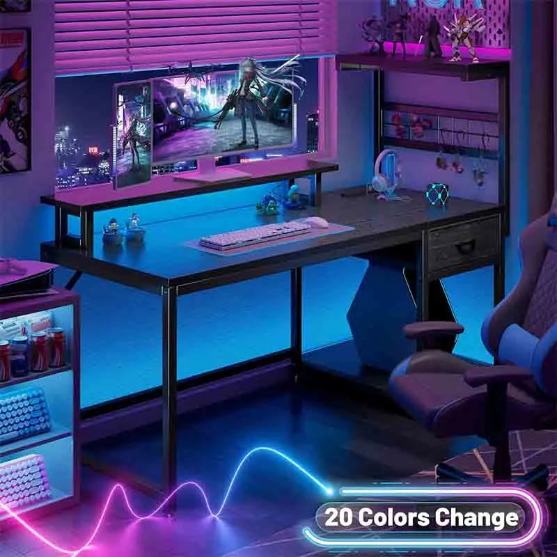 Yoobure 47" Office Desk with Power Outlets and Led Lights