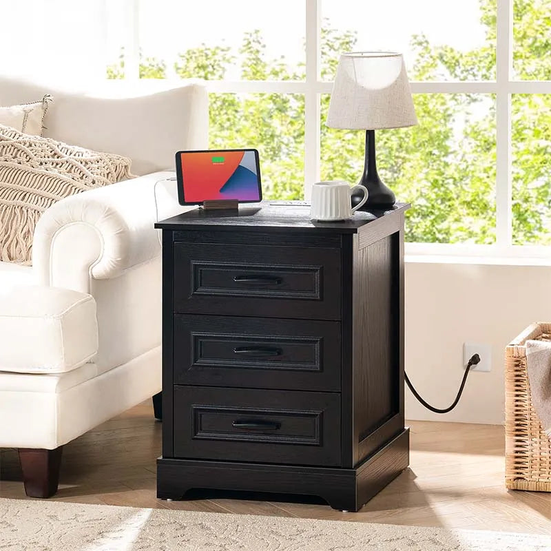 Yoobure Wood End Side Table with 3 Drawers