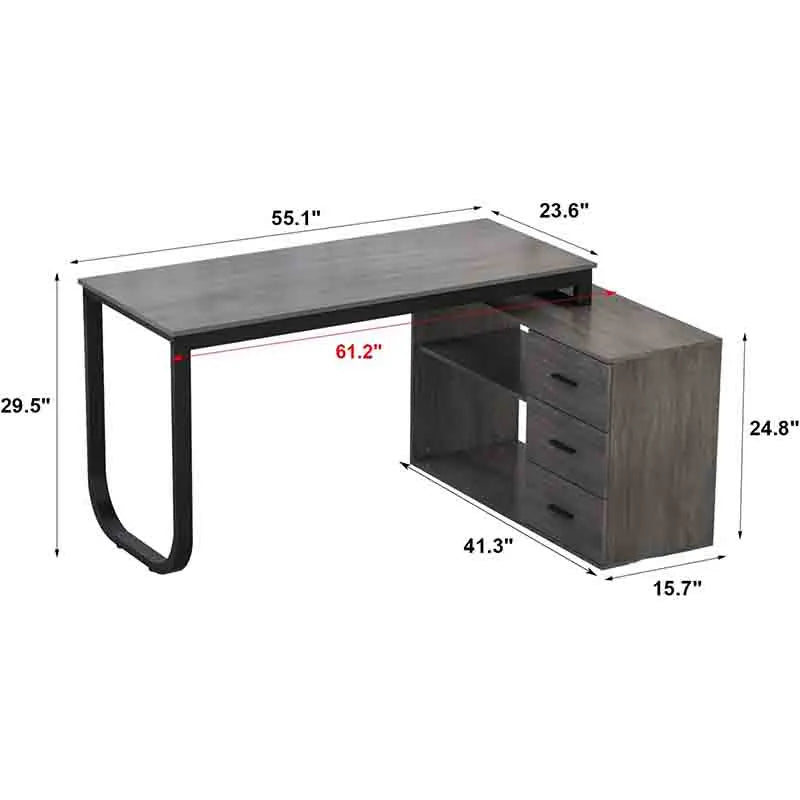 Yoobure 55 Inch L-Shaped Table with Storage Cabinet, Dark Grey & Black