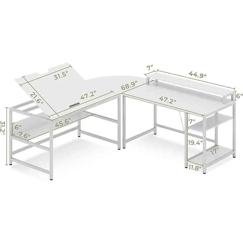 Yoobure 68.9 inches Corner Computer Desk with Monitor Stand Riser
