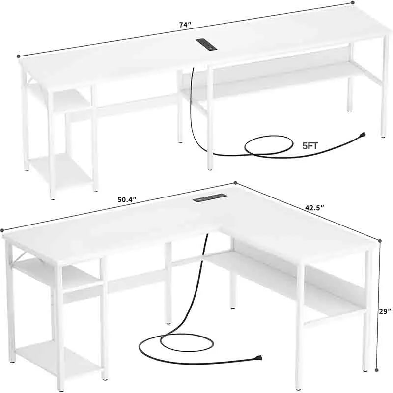 Yoobure Reversible L Shaped Gaming Desk, White