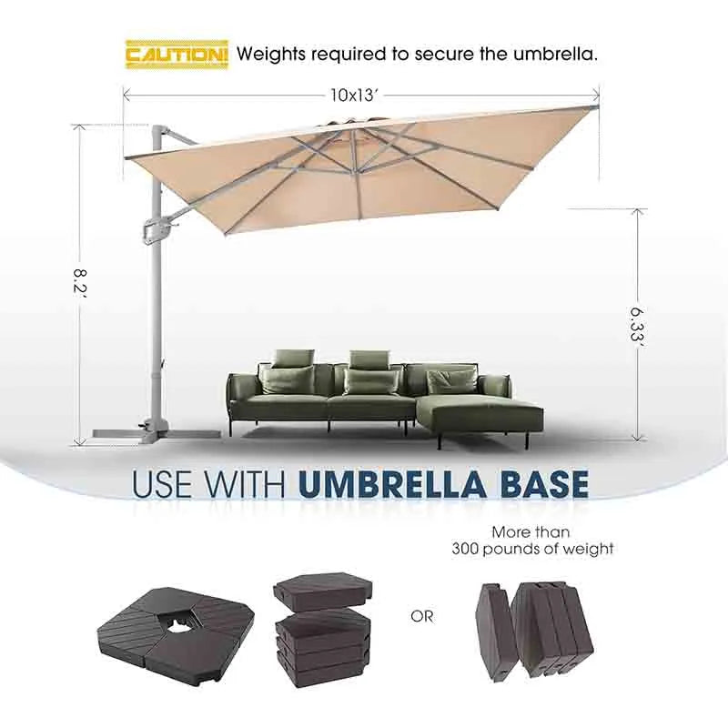 Yoobure 10x13 FT Rectangular Cantilever Patio Umbrella