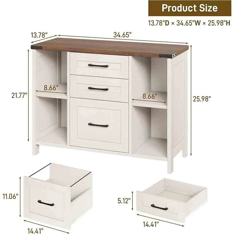 Yoobure 3 Drawer File Cabinet Farmhouse Filing Cabinet