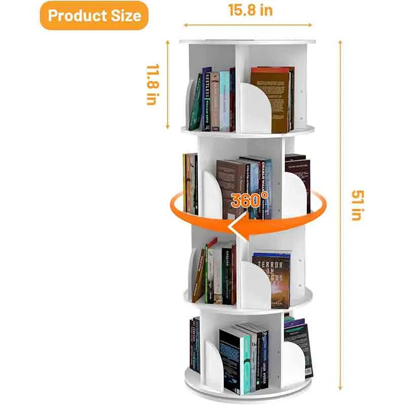 Yoobure 4 Tier Rotating Bookshelf Tower 360 Degree Bookcase