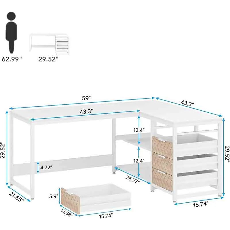 Yoobure 59" Reversible L-Shaped Office Desk