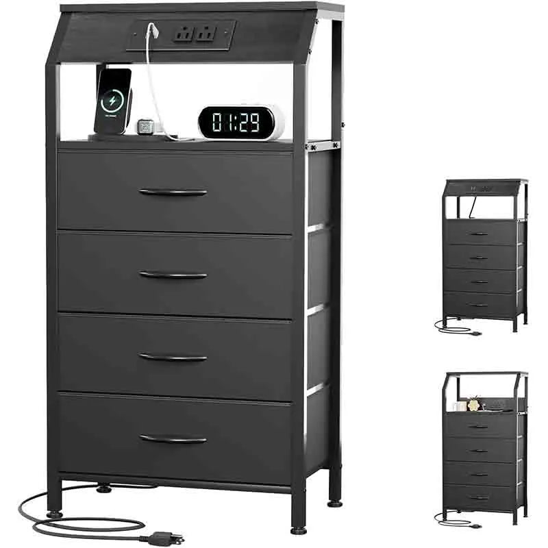 Yoobure Nightstand with Charging Station and 4 Drawers