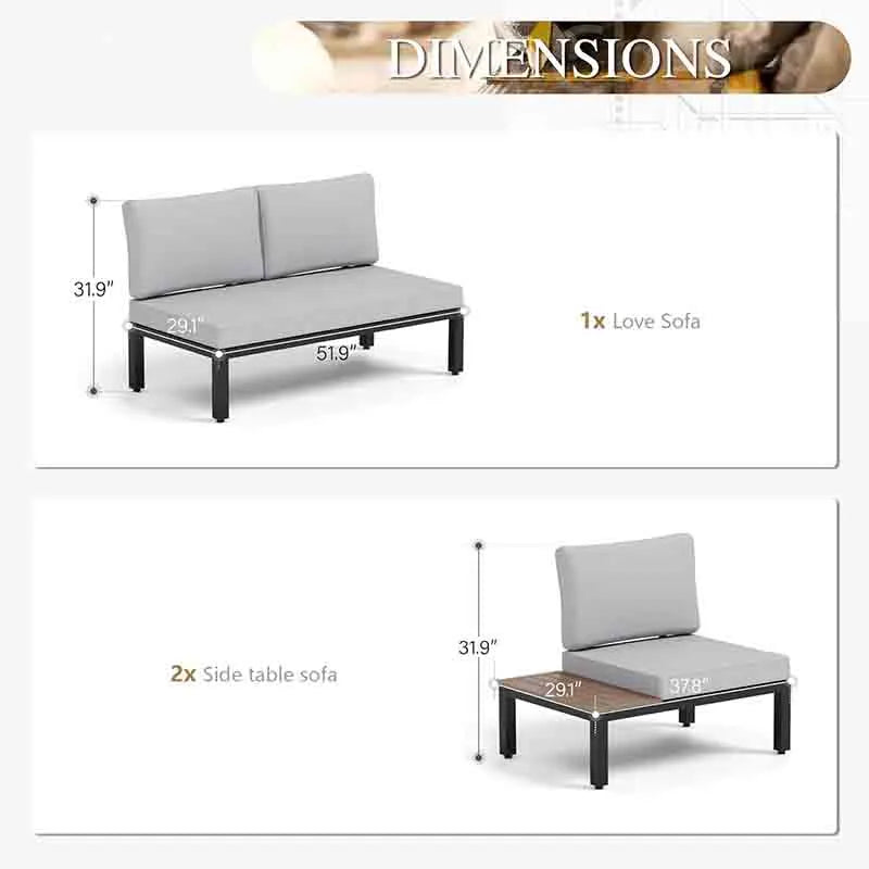 Yoobure Outdoor Patio Furniture Set Metal Sectional Sofa Set