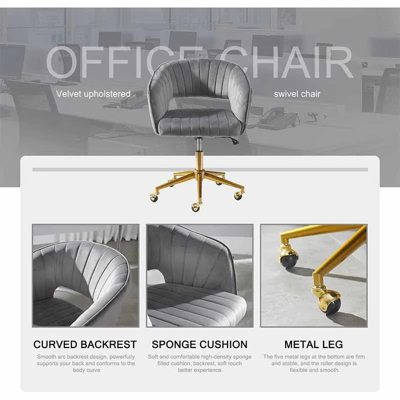 Yoobure Velvet Office Desk Chair, Grey