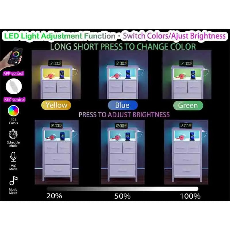 Yoobure 4 Drawer Dresser with Led Light and Charging Station