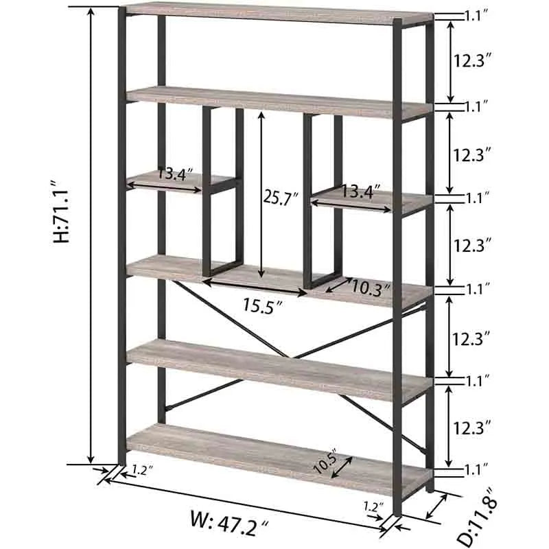 Yoobure Industrial 6 Tier Bookshelf, Large Rustic Bookcase