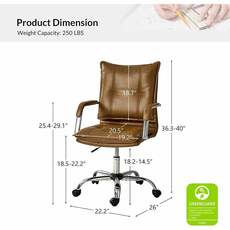 Yoobure Brown Computer Chair with Sliver Legs and Arms