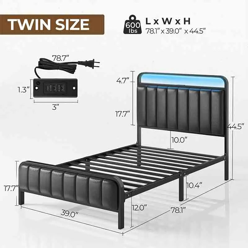 Yoobure Twin Size Bed Frame with LED Light and Outlets