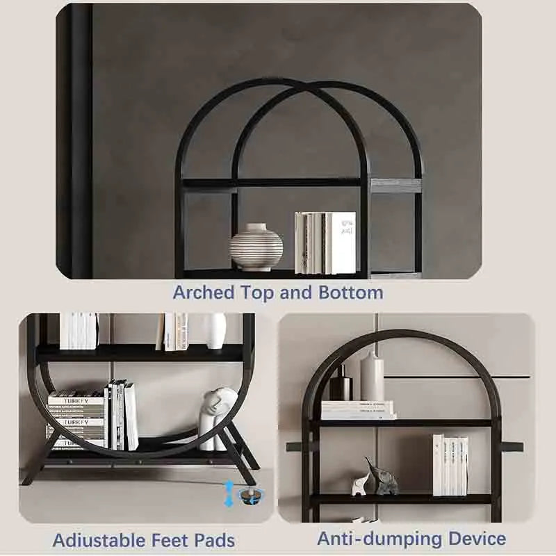 Yoobure Bookshelf Arched Bookcase, Industrial Book Shelves