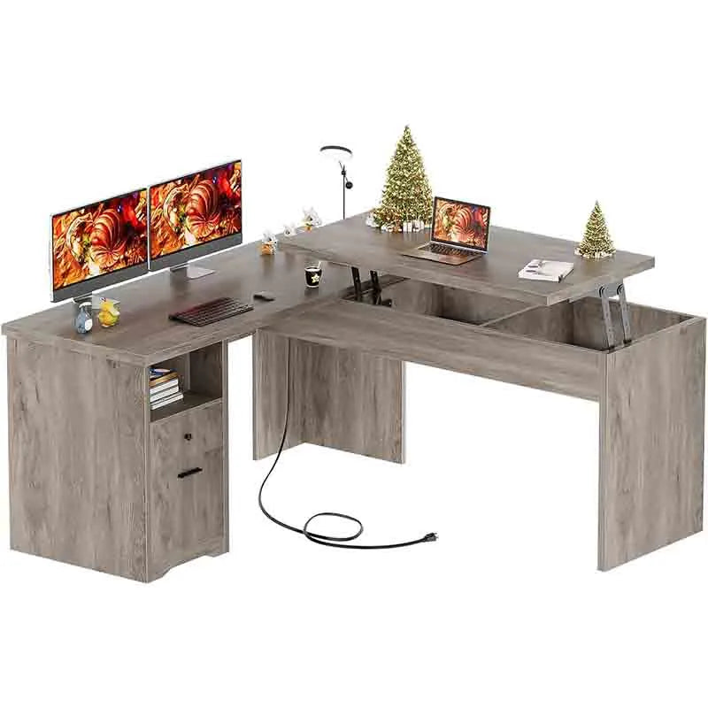 L Shaped Lift Top Office Desk, Grey