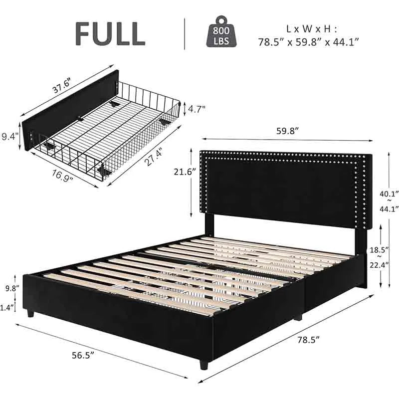 Yoobure Full Size Upholstered Platform Bed Frame with Drawer