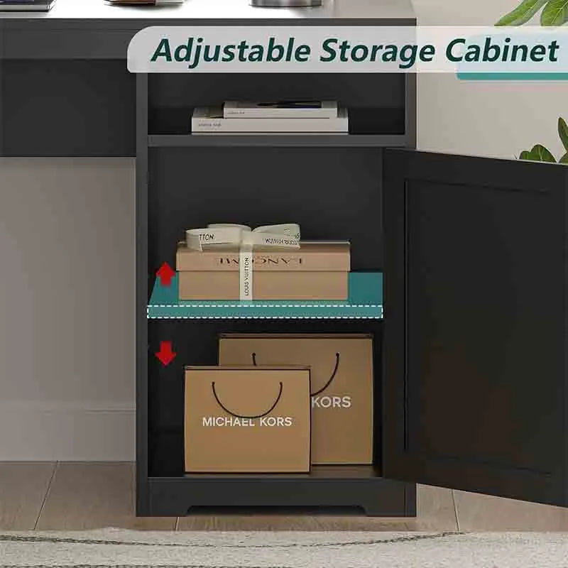 Yoobure 63" Farmhouse L Shaped Desk with Drawers & Shelf