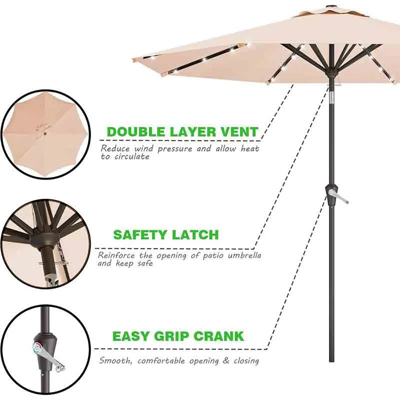 Yoobure 9FT Solar Umbrella LED Patio Umbrella for Garden