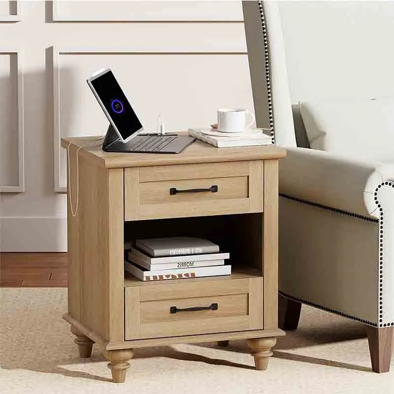 Yoobure Farmhouse End Table Nightstand with Charging Station