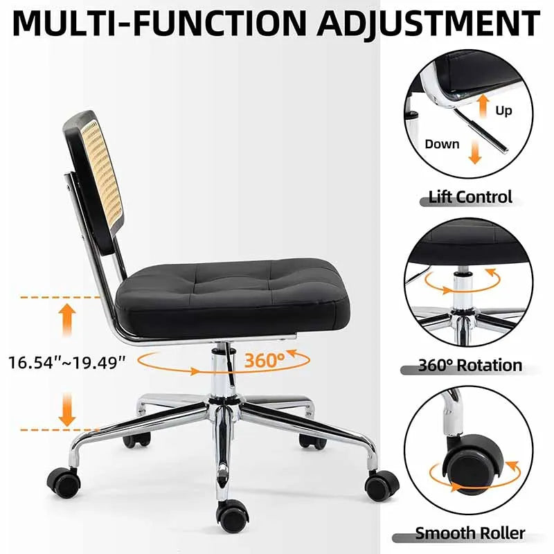 Yoobure Armless Home Office Desk Chair with Wheels, Black