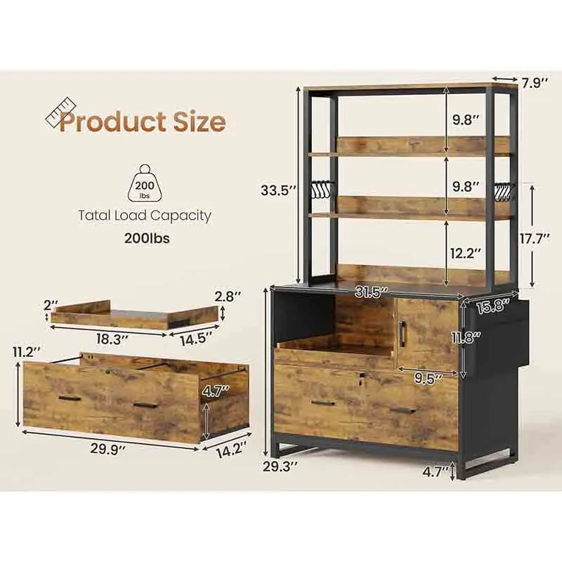 Yoobure File Cabinet with Lock and Sliding Storage Shelf