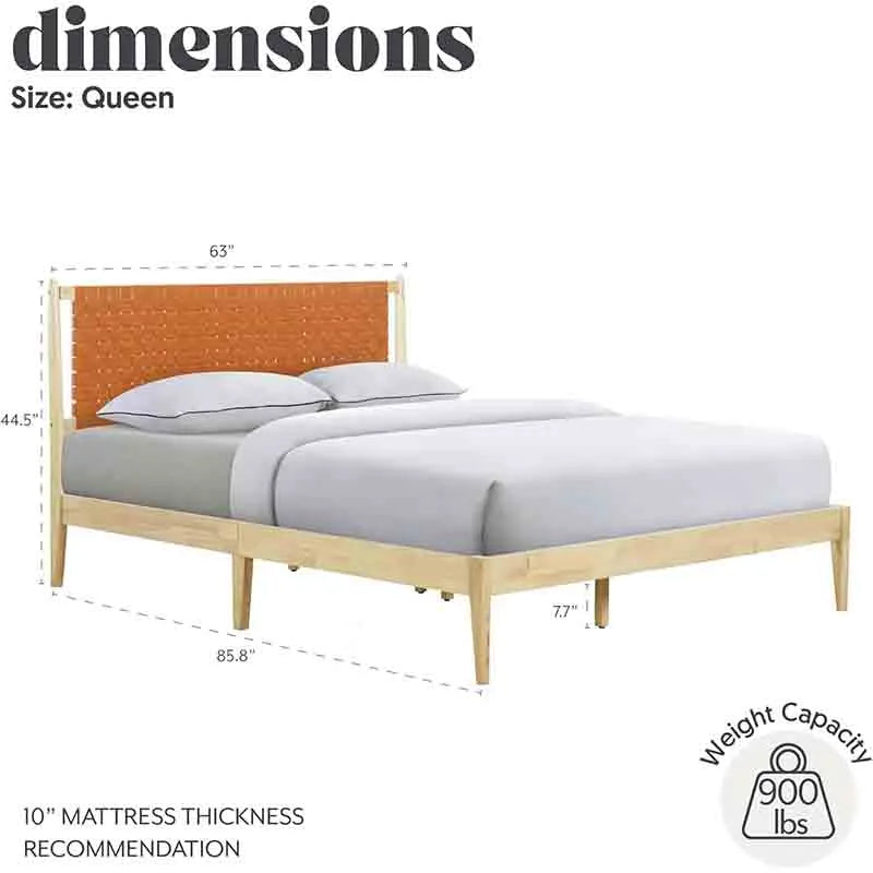 Yoobure Queen Bed Frame with Woven Leather Vegan Headboard