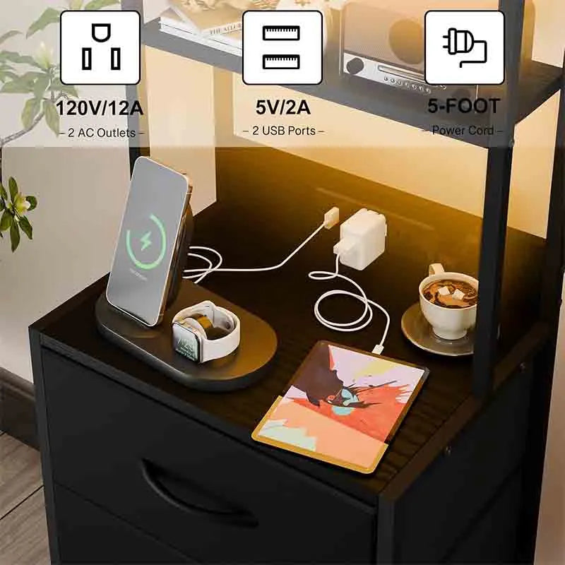 Yoobure 41 Inch Tall Nightstand with Charging Station