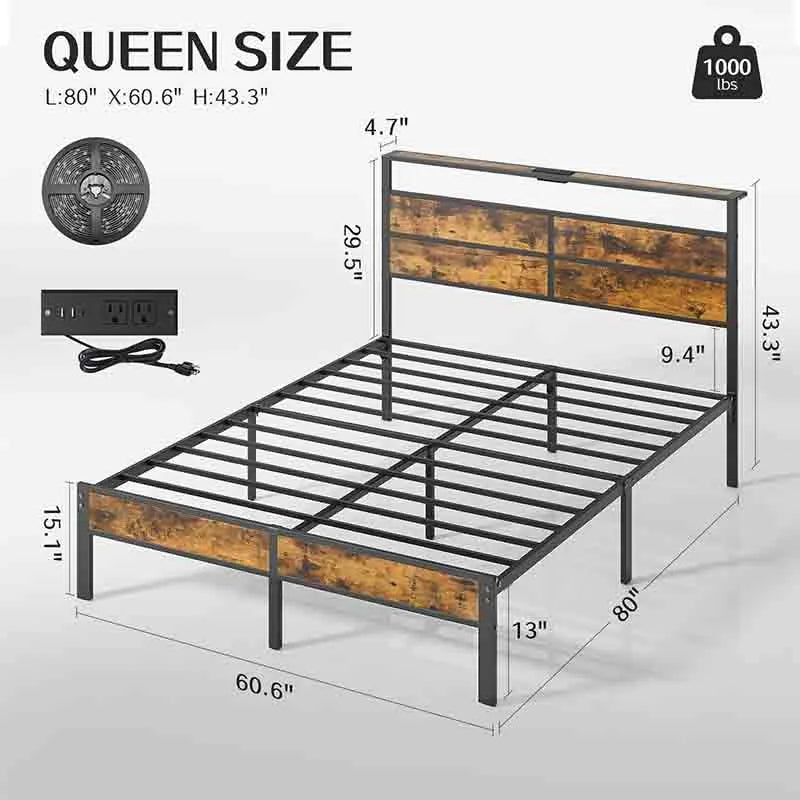 Yoobure Queen Size Bed Frame with Charging Station Headboard