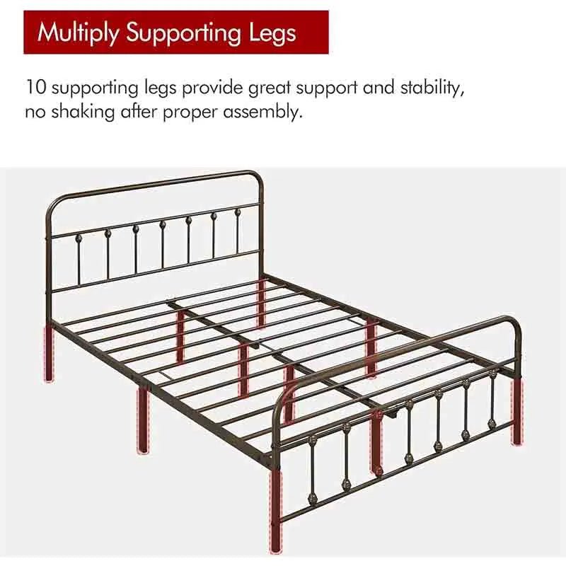 Yoobure Classic Metal Bed Frame with Iron-Art Headboard