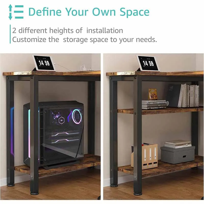 Yoobure L-Shaped Teen PC Desks with Fabric Drawer, Brown