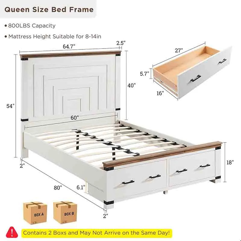 Yoobure Farmhouse Queen Size Bed Frame Geometric Headboard