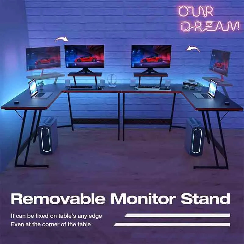 Yoobure L Shaped Gaming Desk with Large Monitor Riser Stand