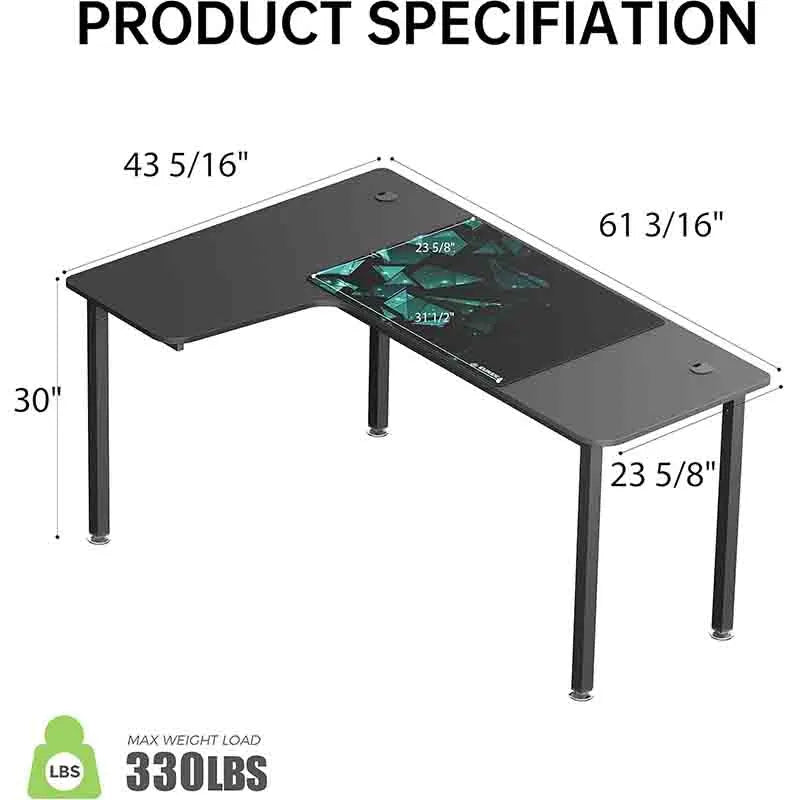 Yoobure 60 Inch Black Corner L Shaped Computer Desk