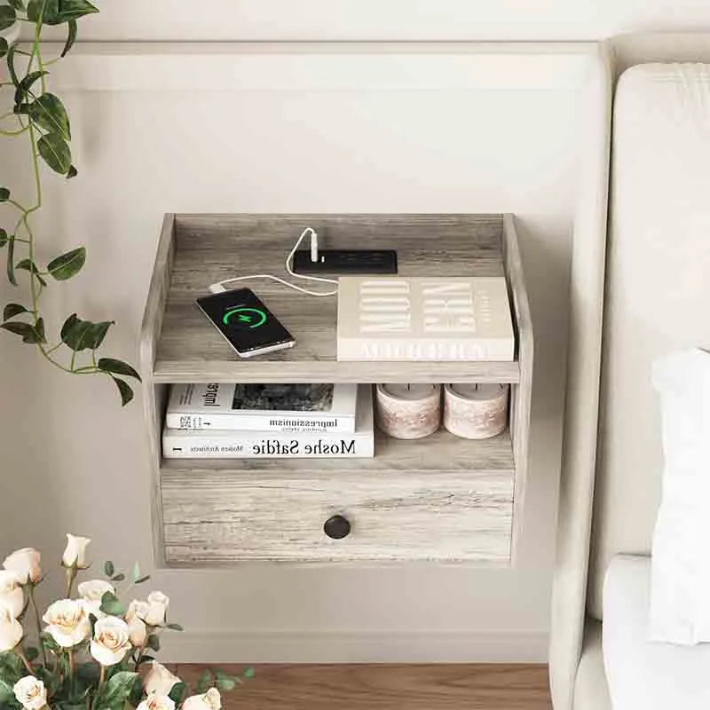 Yoobure Floating Nightstand Set of 2 with Charging Station and Drawer