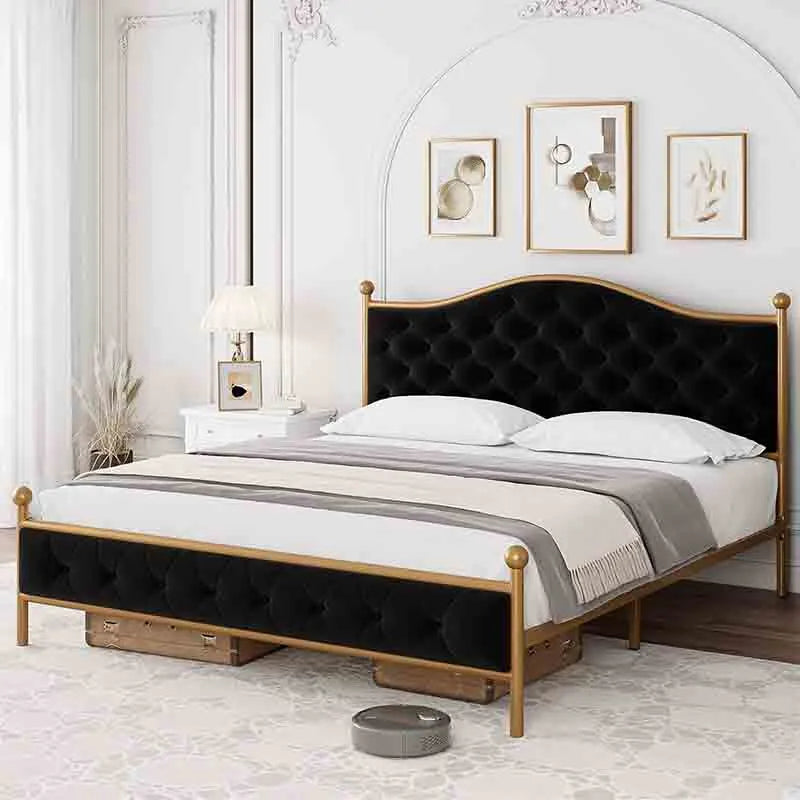 Yoobure Bed Frame with Elegant Button Tufted Curved Headboard