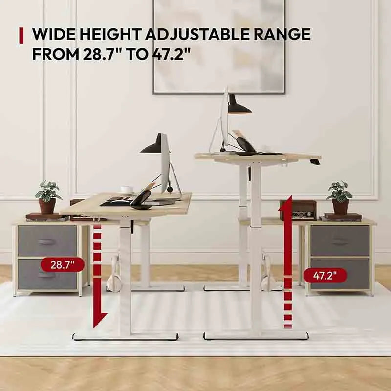 Yoobure L Shaped Standing Desk with 2-Drawer File Cabinet