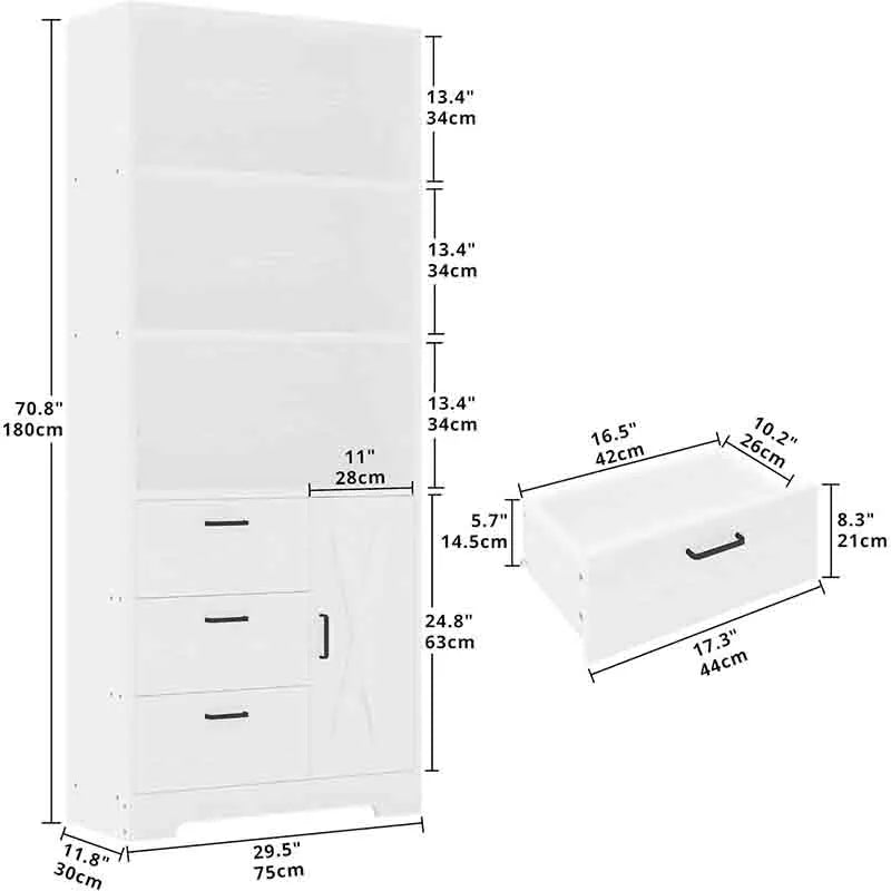 Yoobure Bookshelf with 3 Drawers, Tall Bookcase Shelf