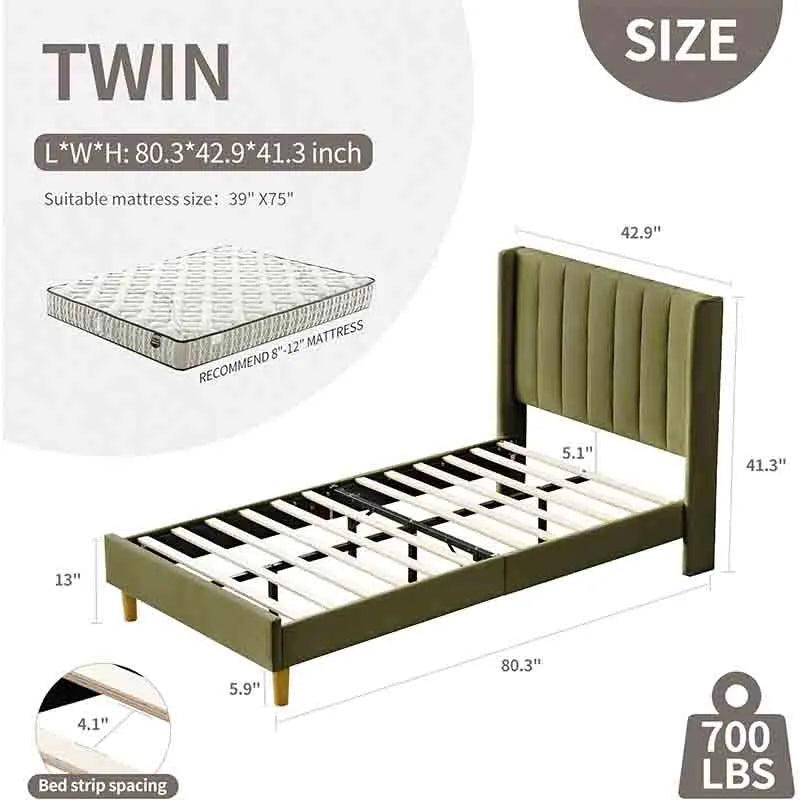 Yoobure Twin Bed Frame Modern Double-Wing Design headboard