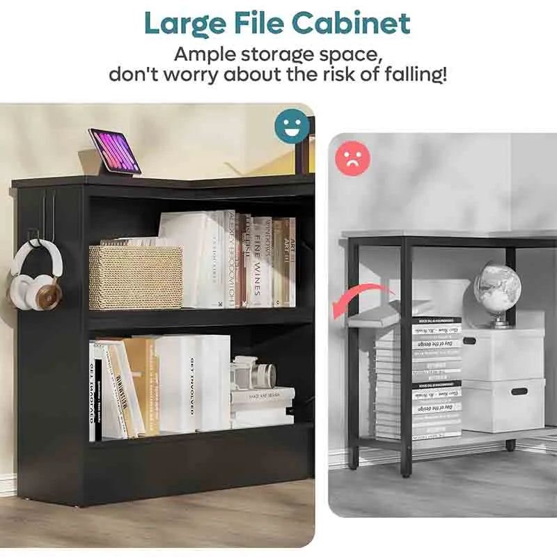 Yoobure Reversible L Shaped Desk with LED Lights & Cabinet