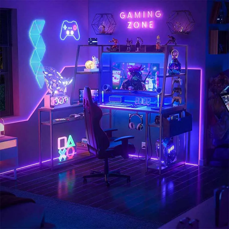 Yoobure L Shaped Gaming Desk with Hutch & Shelves, Black