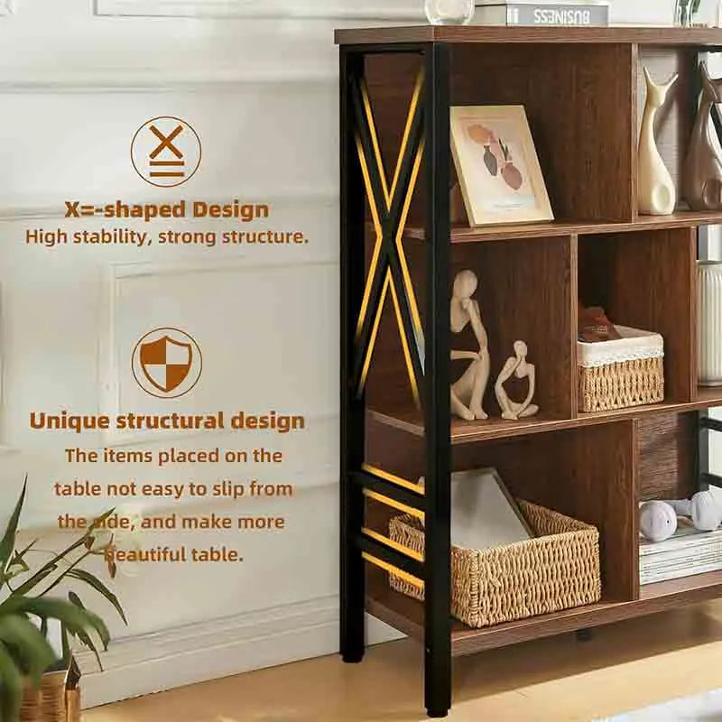 Yoobure Cube Bookshelf with Storage, Rustic Book Shelf